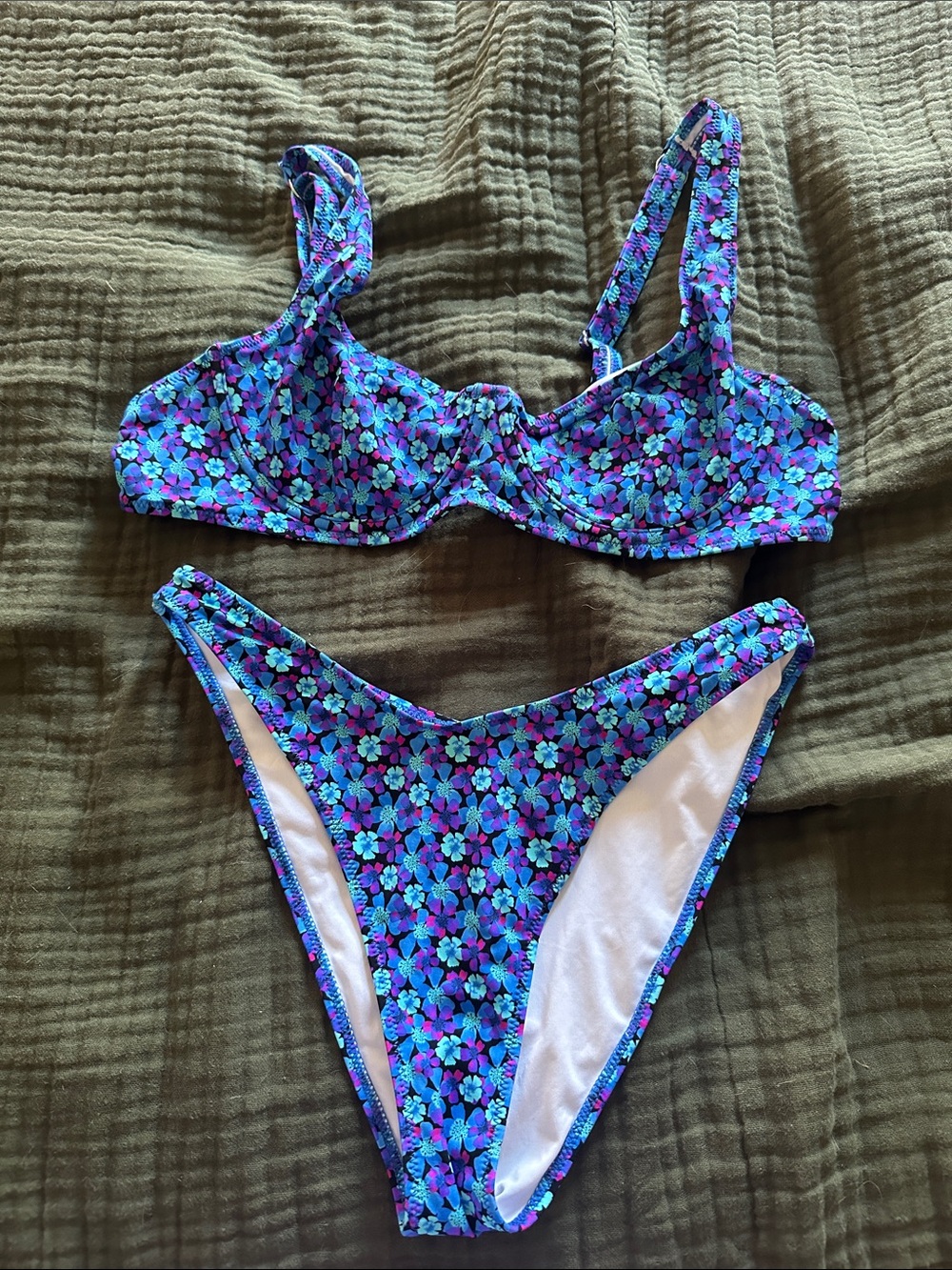 Underwire Floral Blue-Purple Two-Piece Bright Bikini